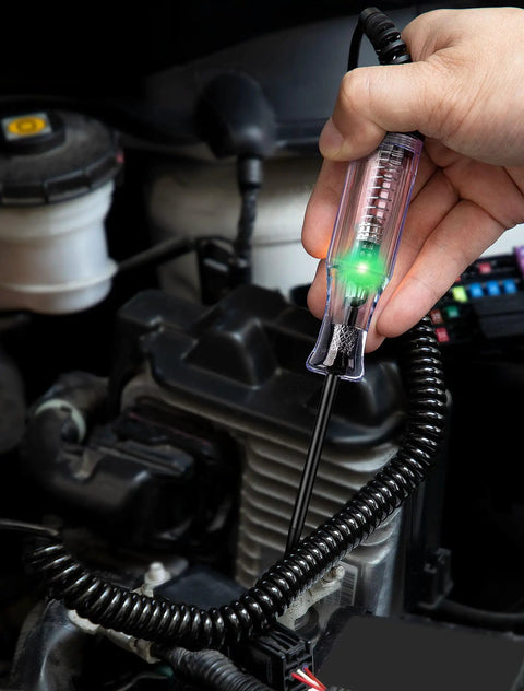 Dual Color Polarity Test Light For Automotive Circuits With Tungsten Illumination Pro Grade 6V 12V 24V Car Electrical Tester Pen stainless probe in engine bay