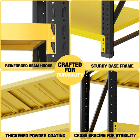 Heavy Duty Industrial Steel Storage Shelves Four Tier Warehouse Rack Real Bad Boy For Storing All Your Gear With 2600 Pound Per Shelf Load Rating Fully Flexible Setup For Garage Or Shop Grind In Yellow And Black