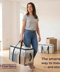 Woman carrying oversized moving bags with backpack straps heavy duty storage for moving dorms and home use ultra large 86 liters pack 6
