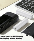 Built Different 18650 Battery Box For Two Flat Top Cells featuring black plastic casing and two flat top 18650 batteries.