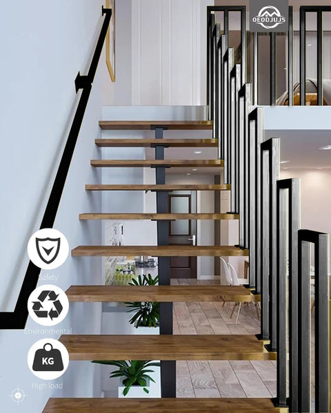 Rock Solid Matte Black U Shaped Handrails For Indoor And Outdoor Stairs Featuring Non Slip Grip and Classic Wrought Iron Build in modern stairway design.