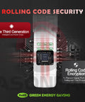 Wireless Universal Garage Door Opener Keypad CMXZDCG440 with rolling code security displayed in a digital circuit design.