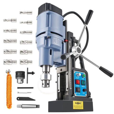 Front view of Beefy Magnetic Drill Press With 11 Drill Bits, 2 Inch Hole Capacity, 650 RPM, 1550W Power, Stepless Speed, Reversible Direction