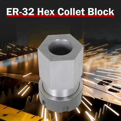 ER-32 Hex Collet Block Holder for CNC Lathe and Engraving Machines, precision ground tool steel, in industrial setting