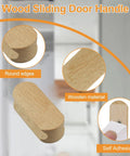 Premium Self Adhesive Beech Wood Cabinet Knobs No Drill Thick Furniture Pulls For Cupboards And Doors Slick Quick Install No Messing Around Just Peel Stick And Look Fresh Heavy Duty Handle Grips Two Pack showing smooth wood handle with round edges.