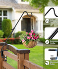 Heavy Duty 20 Inch Deck Hook With Swivel Wing Nut Design For Hummingbird Feeders rust proof black metal s hook holding a hanging plant