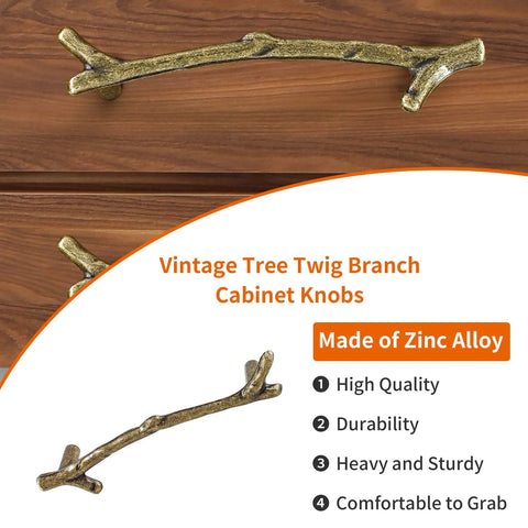 Bronze Twig Drawer Pulls Set Of 4 Zinc Alloy Rustic Tree Branch Handles For Kitchen Cabinets Wardrobes And Dressers Three And Three Quarters Inch Center To Center Hole Spacing Easy Installation Farmhouse Cabin Decor showing durability and design.
