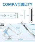 55-2 Attic Ladder Hinge Arms With Springs No Fuss Replacement Kit dimensions and compatibility chart showing parts sizes