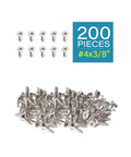 Premium 18-8 304 Stainless Steel Wood Screws 200 Pack Flat Head Phillips Self Tapping Fasteners with 3/8 inch length.