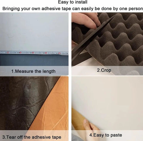 Instructions for installing Premium Self Adhesive Acoustic Foam Panels For Walls, Quick Recovery Soundproof Padding with adhesive tape.