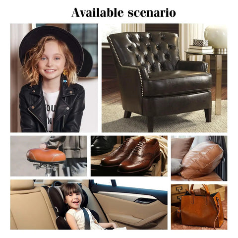 Collage of uses for Leather Repair Kit For Furniture And Car Upholstery Advanced Pro Grade PU Self Adhesive Patch Heavy Duty Vinyl Repair Tape Black For Couch Car Seats Sofa And Office Chair