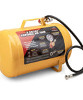Grab And Go 5 Gallon Portable Air Tank With Sturdy Carry Handle And 125 Psi Max Pressure, yellow tank with gauge and hose.
