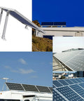 Adjustable Solar Panel Tilt Mount Brackets For RVs And Roofs 15 To 30 Degree Tilt shown in different installations.