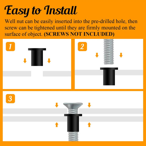 Diagram showing installation of 12 Pack M4 Rubber Well Nuts Neoprene Expansion Brass Fasteners For Motorcycle Fairings and Watercraft Sealing Holes