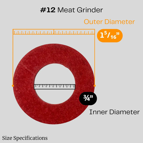 Fiber Thrust Washer For Number 12 Meat Grinders, 4 Pack, Compatible With Hobart LEM Biro Torrey Pro-Cut Weston Avantco And More, 1-5/16 Inch Outer Diameter By 3/4 Inch Inner Diameter By 0.125 Inch Thick, Commercial Replacement Part. Red fiber thrust washer for #12 meat grinder, 1-5/16 in OD and 3/4 in ID