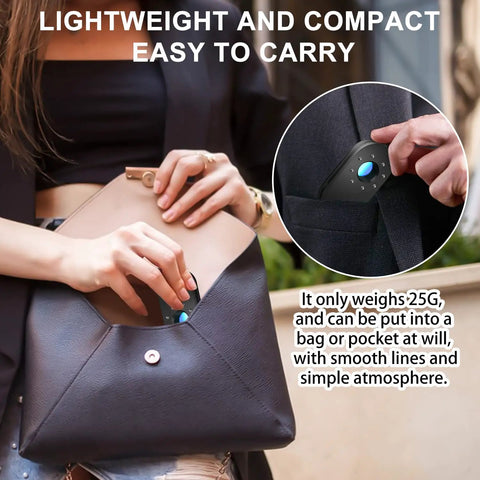 Person placing Camera Detector With Led Infrared Scanning Technology For Hidden Cameras Anti Sneak Photo And Monitoring into handbag
