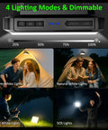 Rechargeable 20000mAh LED Camping Lantern With 1300 Lumen Brightness, dimmable lighting modes shown in various outdoor setups