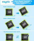 Heavy Duty Digital Angle Finder With Waterproof Magnetic Inclinometer And Type C Fast Charge For Built Tough Construction Projects And Hvac Fixes On The Fly Featuring Crisp Lcd Screen showing different measurement modes and functions.
