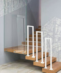 Rock Solid White Wrought Iron Handrail U Shaped Guardrail Wall Mounted Indoor Outdoor Stair Support Bar Heavy Duty Anti Rust Safety Railing Built Like A Tank For Villa And Loft on wooden staircase with glass panel.