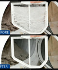 Before and after lint trap cleaning with Pro Grade Four Piece Dryer Vent Cleaning Kit With Flexible Vacuum Hose Lint Brush Crevice Tool