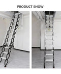 Heavy Duty Electric Attic Ladder With Smooth Remote Control Pull Down Loft Stairs Telescope Retractable Ceiling Staircase, side view.