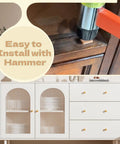 30 Pack L Shape Tack In Drawer Buffer Stops And Slide Stoppers With Anti Rust Nails shown being installed into wood with a hammer