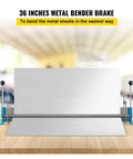 36 Inch Portable Sheet Metal Bending Brake With Heavy Duty Steel Body And Dual Handles for bending metal sheets on a workbench.