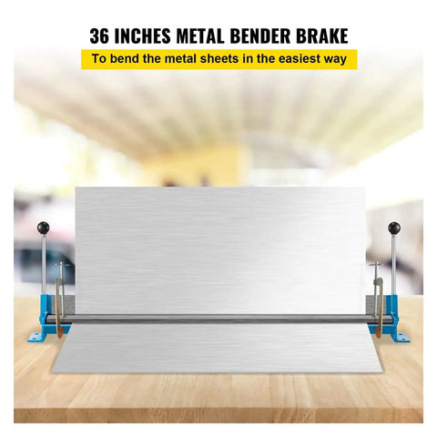 36 Inch Portable Sheet Metal Bending Brake With Heavy Duty Steel Body And Dual Handles for bending metal sheets on a workbench.