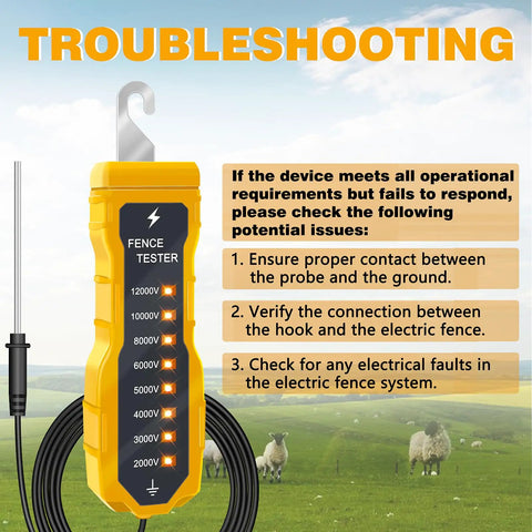 Electric Fence Voltage Tester For Farm Pro 12KV Portable Fence Testing Tool With 8 Indicator Lights Fault Finder No Battery Needed Neon Display And Easy Read Gauge For Quick Onsite Checks, yellow handheld tester