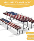 Picnic Table Cover Set With Bench Covers For 6 Ft Tables, Retro American Flag design, waterproof, three piece kit display