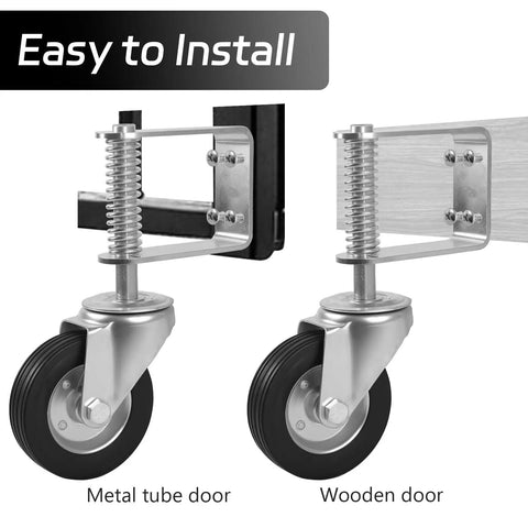 Installed view of upgrade gate wheel 1700 lb load capacity heavy duty 6 inch gate caster with 360 degree rotation on metal and wood gates