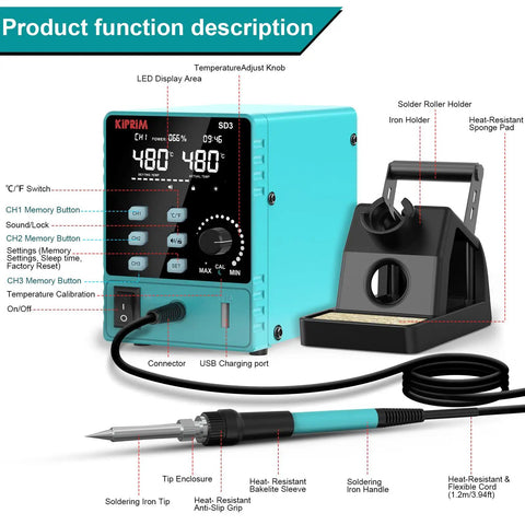 60W Smart Soldering Station With 110V Input Pro Grade Build Adjustable 392 To 896 F Digital Soldering Iron Station 5 Tips 3 Preset