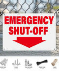 2 Pack Aluminum Tough As Nails Emergency Shut Off Signs 10 By 7 Inches Waterproof and Durable for Industrial Warehouse Use