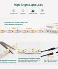 Diagram showing Warm White LED Strip Lights 16.4ft 120 LEDs Per Meter 1000 LM Per Meter 9.6 W Per Meter 2700K Dimmable Cuttable Connectable