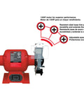 6-Inch Bench Grinder With Dual Eye Shields, 3400 RPM, 2.1A, 1/3 HP, shown with adjustable shields and dual grit wheels for metal prep