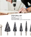 Heavy Duty Step Drill Bit Set With 4 Spiral Flutes And M35 Cobalt HSS For Metal Wood Plastic Drilling Smooth Cut Stainless Steel Aluminum Hex Shank, five bits