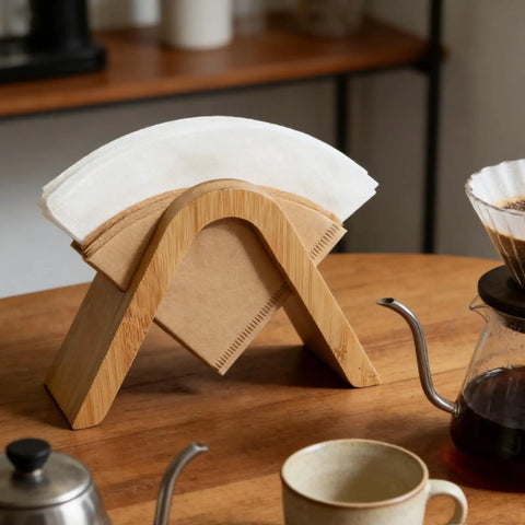 Bamboo Coffee Filter Holder Rack and Stand for Four Filter Papers Type A Eco Friendly Kitchen Organizer for V60 Pour Over