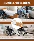 Heavy Duty Slide Transfer Board With Swivel Turntable For Wheelchair To Bed Or Toilet Relocation Smooth Zero Sweat Patient Mobility Aid showcased in multiple use scenarios including transferring from wheelchair to bed and toilet.