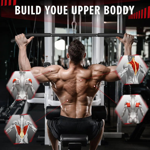Man using 39.7-Inch Lat Pulldown Bar With 360-Degree Rotation And Rubber Handle For Gym Cable Machine Attachments Pro-Grade