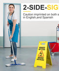 8 Pack Caution Wet Floor Signs, 17.5 Inch Yellow Safety Warning Signs For High Traffic Areas, bilingual, displayed near a cleaner