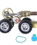 Car Kit With Alcohol Lamp Power Featuring Stirling Engine Tech, Metal Hot Air Car Model For Hands On Science, Thermodynamics STEM Project Toy For Teens And Adults, Real Power Generation And Movement, side view with wheels and lamp