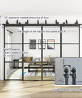 Double Bypass Glass Barn Door Kit With 10 Ft Hardware And Soft Close, 120 In Wide By 84 In Tall, installed view in living room