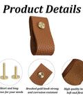 8 Pieces Leather Drawer Pulls Set With Brushed Gold Knobs For Cabinets And Furniture Dark Brown, Soft Leather Handles