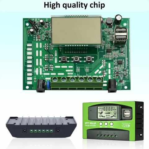 Internal and external view of Beastly 100A MPPT Solar Charge Controller for 12V and 24V systems with LCD display