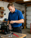 Man using Pin Wrench For Angle Grinders With Non Slip Four Claw Grip Built From 65Mn Steel Quenched For Heavy Duty Use