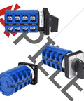 BeefedUp Three Position Latching Changeover Selector Switch 63A 440V, LW28-63/3, panel mount, 16-terminals, side view