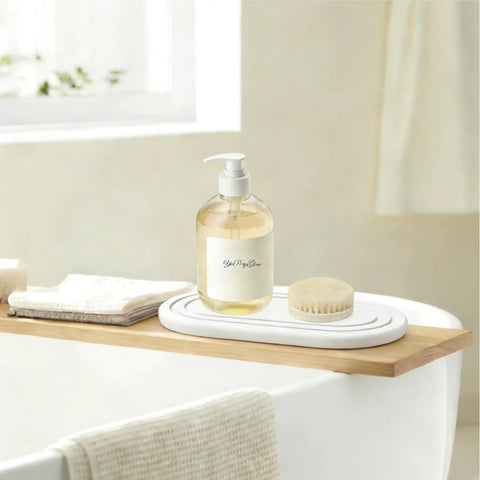 Natural Diatomite Water Absorbing Stone Tray Set Of Two Quick Drying Countertop Catcher For Kitchen Sink And Bathroom Vanity Total Drip Catcher Soap Holder Mat with soap and sponge.