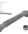 One Point Five Inch Low Profile Tub Drain Kit With Flexible P Trap And Easy Turn End Nuts for clawfoot tubs, grey flexible pipe.