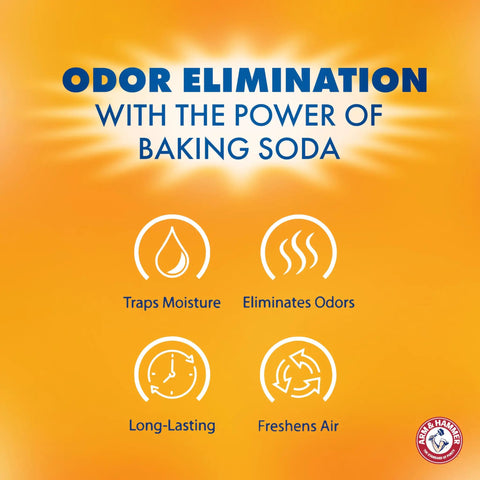 Fragrance Free Hanging Moisture Absorber And Odor Eliminator 2 Pack benefits illustration with baking soda