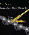 Chainsaw chain being sharpened using Titanium Coated Chainsaw Sharpener Bits Set For Electric Saws And Rotary Tools, Pro Grade High Hardness Sharpening Wheels With Copper Collet, 8 Pcs, 4.0 mm Diameter